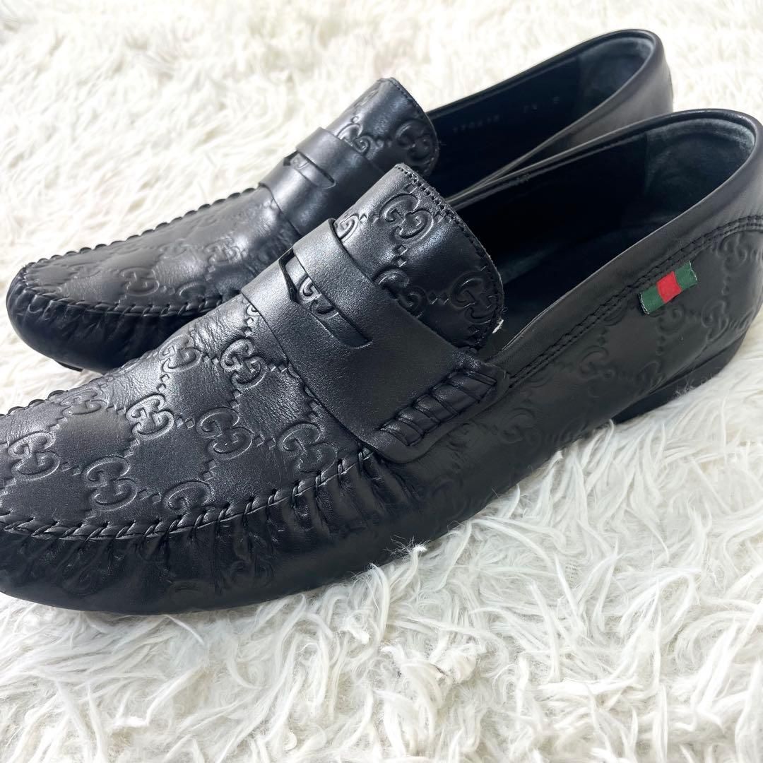 グッチ GUCCI ローファー ブラック レザー シェリーライン シマ