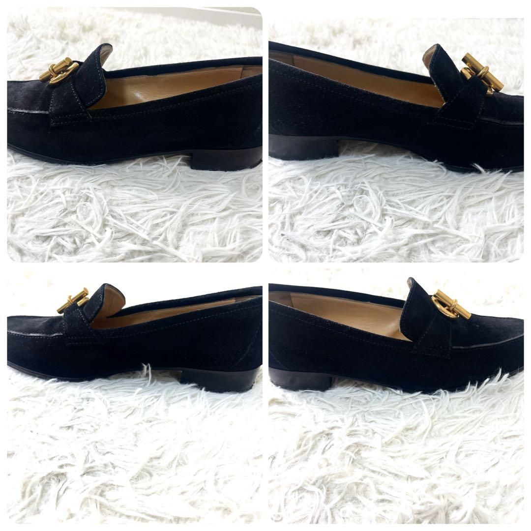 エルメス　HERMES スエード　ローファー　ブラック　黒　ゴールド エルメス HERMES スエード ローファー ブラック 黒 ゴールド - メルカリ