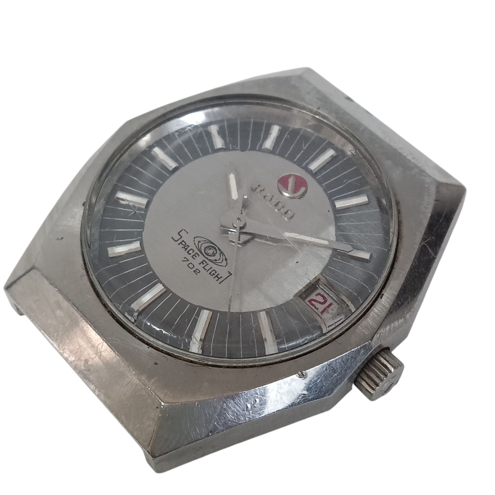 稼働 1102 1 RADO SPACE FLIGHT 702 ラドー スペースフライト メンズ腕時計 カットガラス 自動巻き デイト フェイスのみ