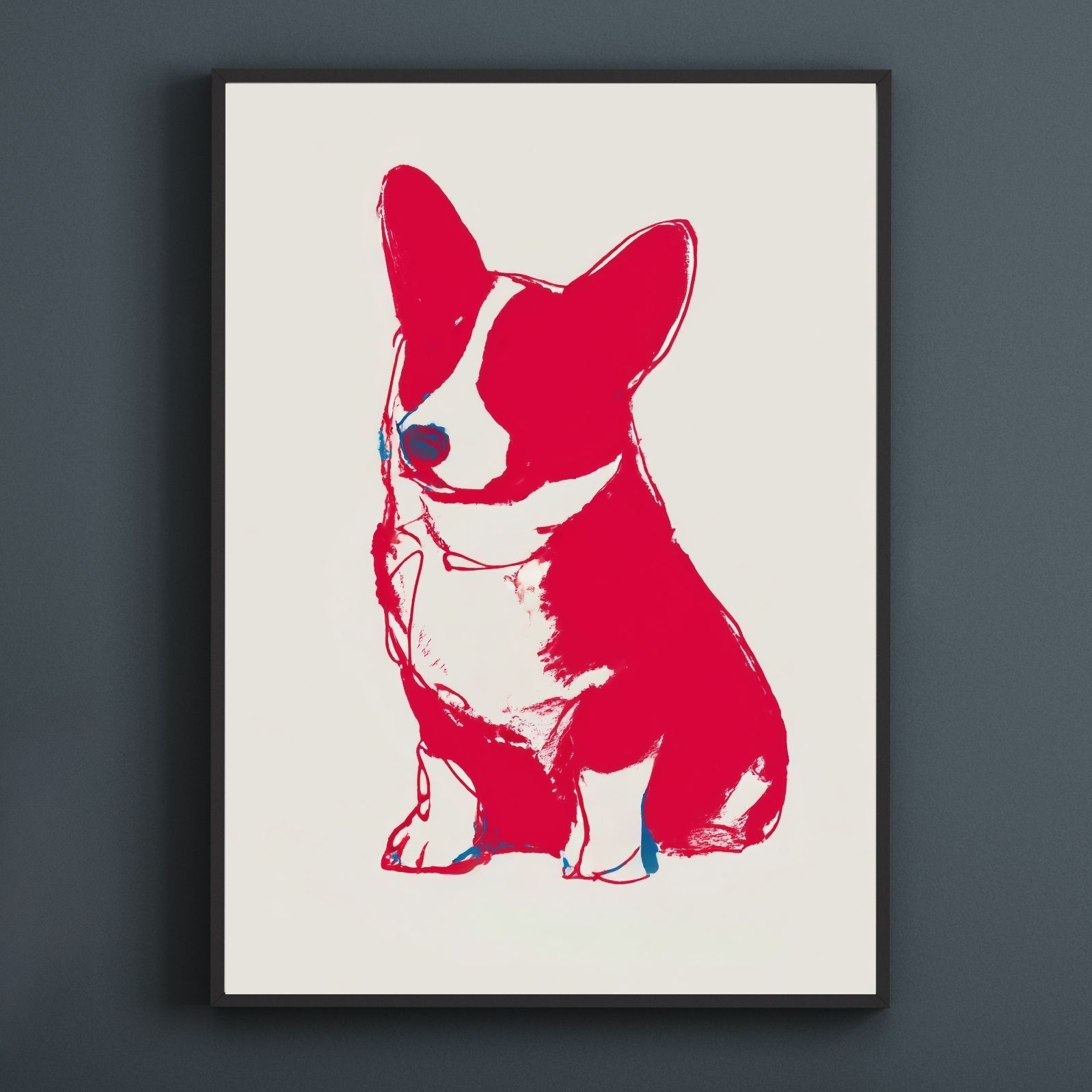 名入れOK Red Line - ウェルシュコーギー犬 No.1 アートポスター ペットロス 北欧モダン ミニマルインテリア カフェスタイル