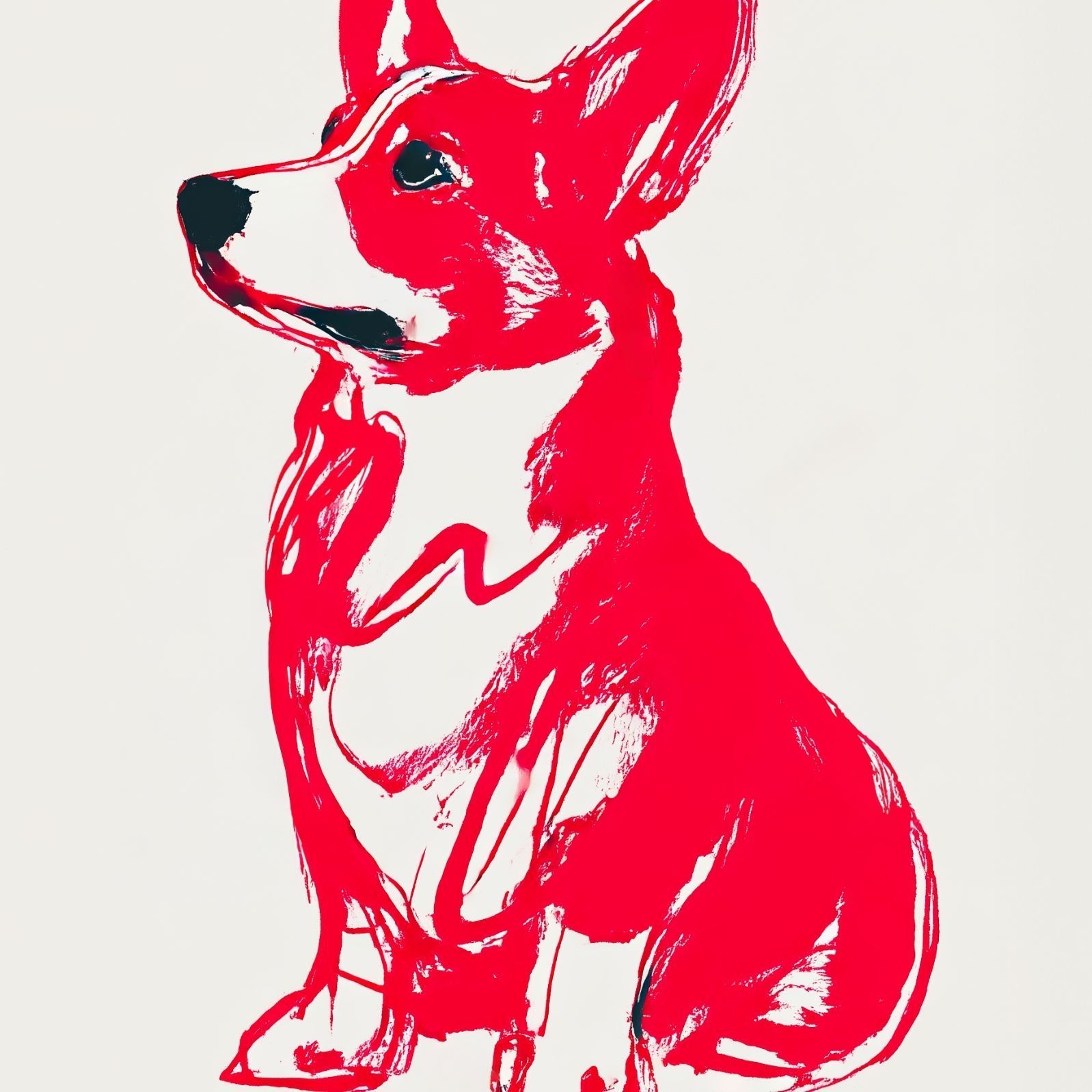 名入れOK Red Line - ウェルシュコーギー犬 No.2 アートポスター ペットロス 北欧モダン ミニマルインテリア カフェスタイル