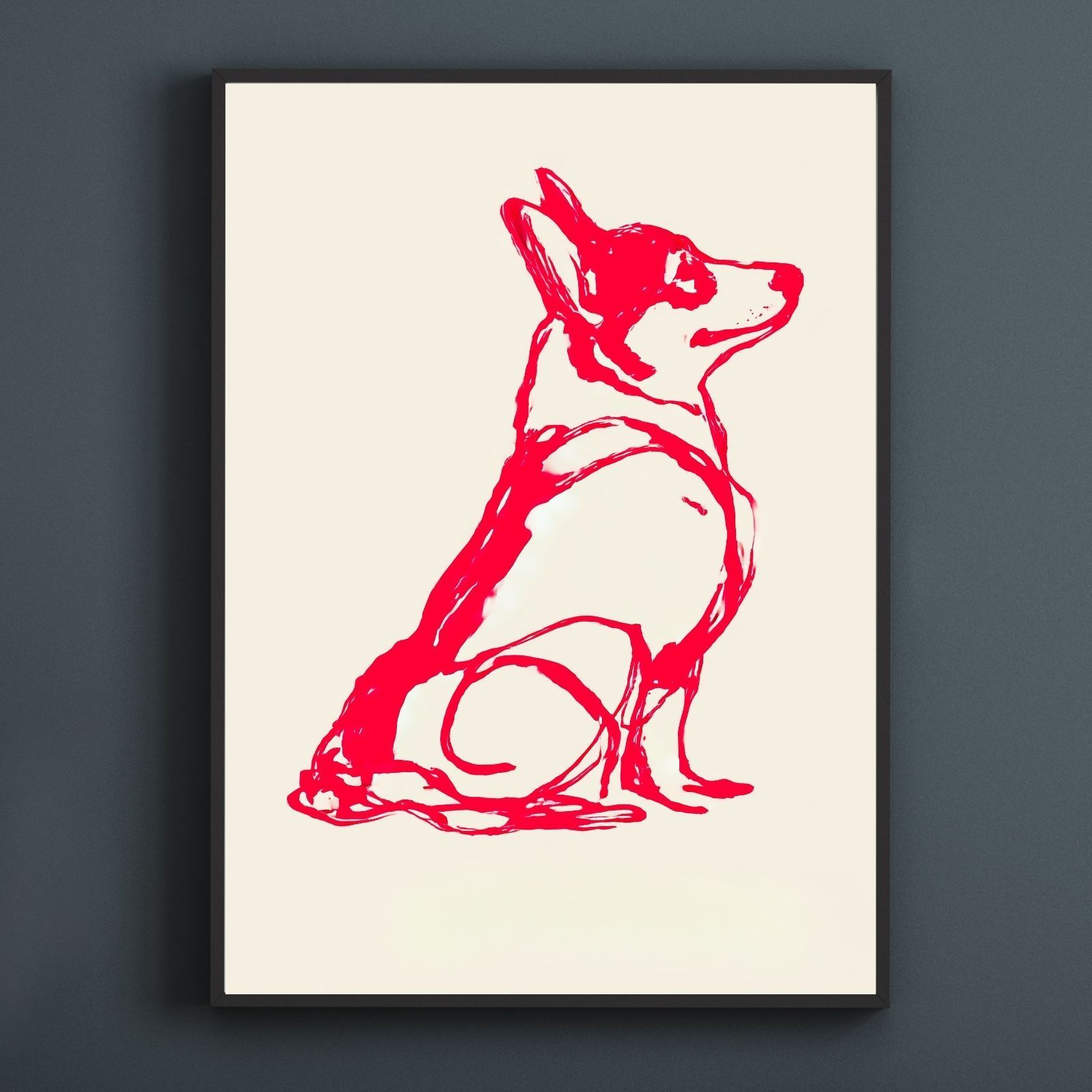 名入れOK Red Line - ウェルシュコーギー犬 No.3 アートポスター ペットロス 北欧モダン ミニマルインテリア カフェスタイル