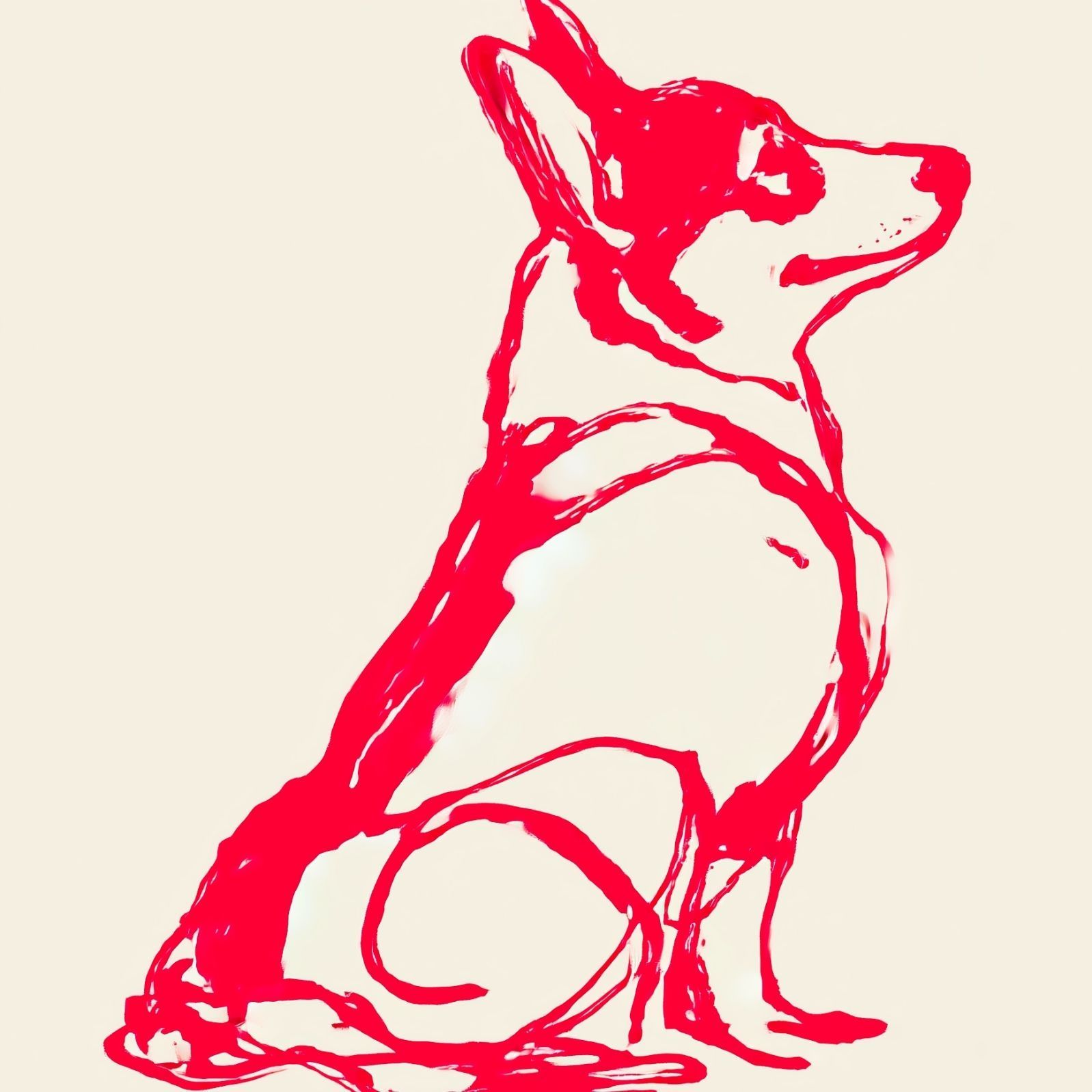 名入れOK Red Line - ウェルシュコーギー犬 No.3 アートポスター ペットロス 北欧モダン ミニマルインテリア カフェスタイル