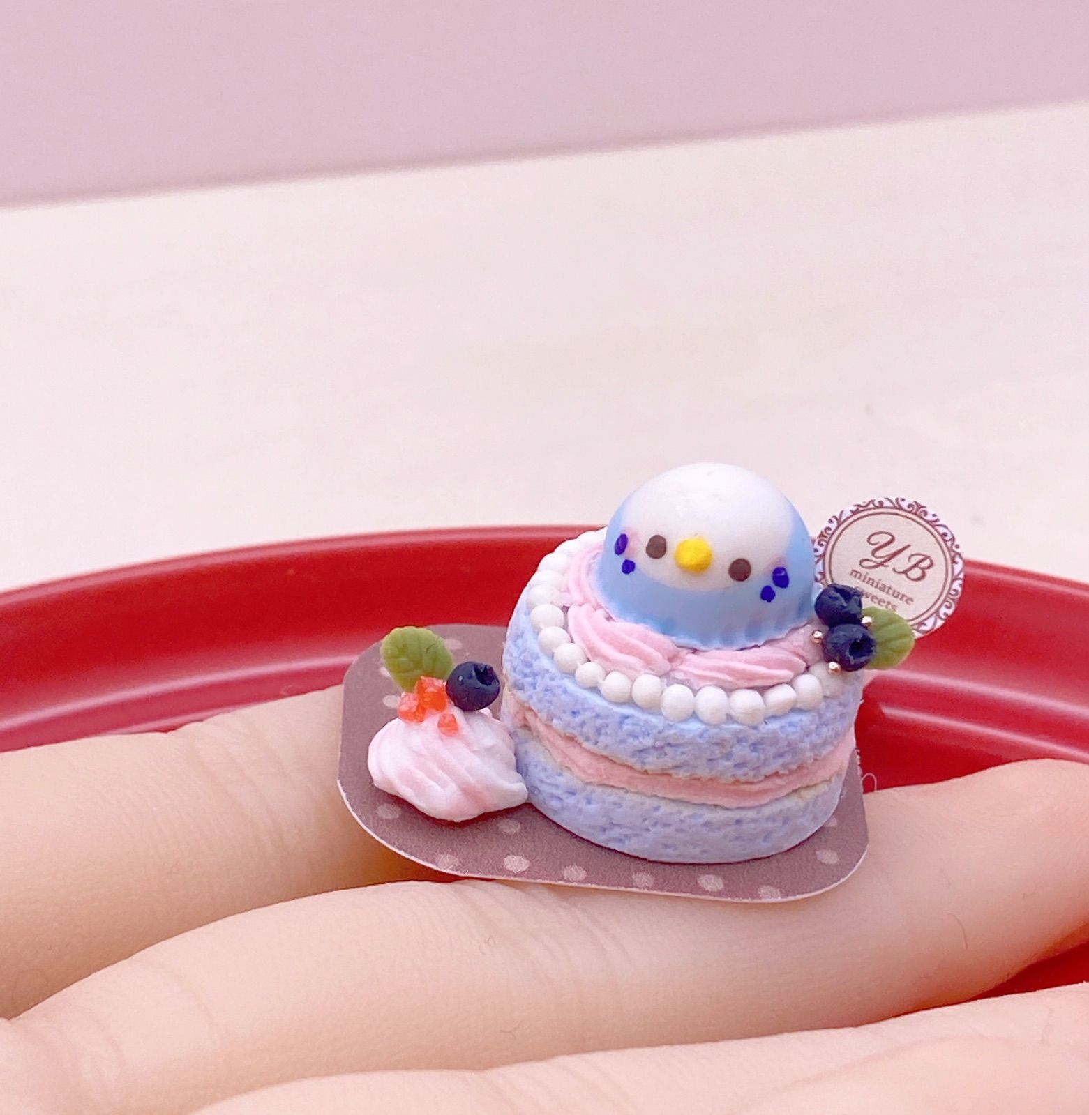 ミニチュア セキセイインコさんケーキ ハンドメイド ミニチュア 