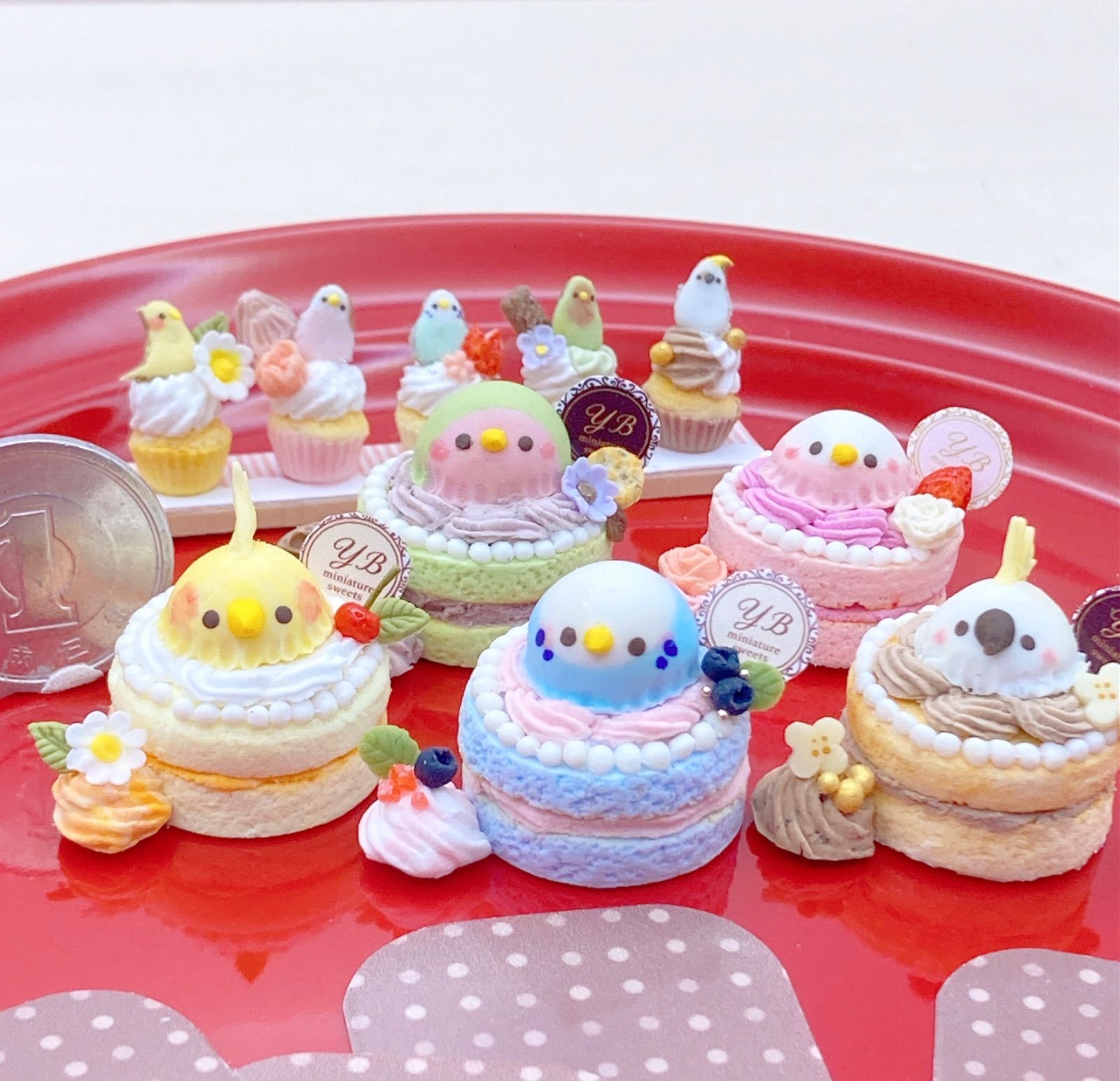 ミニチュア セキセイインコさんケーキ ハンドメイド ミニチュア 