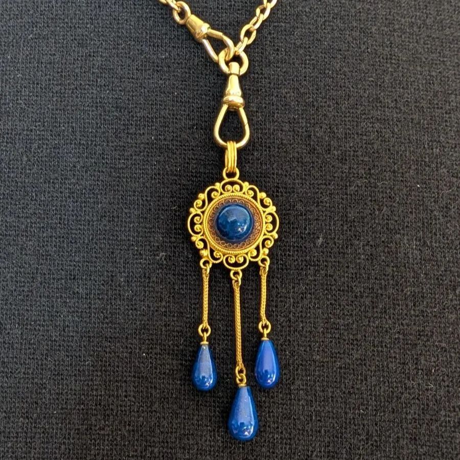 ２２金 ラピスラズリのエトルスカンリバイバルデザインペンダント