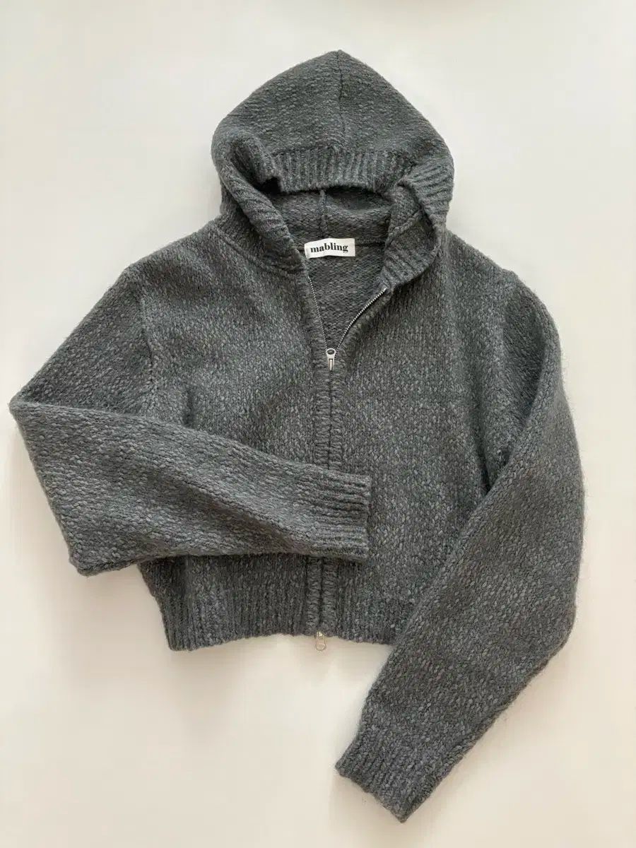 マーベリング モヘア ニット フードジップアップ グレー