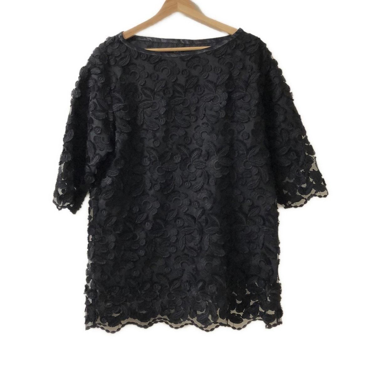M Fil エムフィル 七分袖カットソー サイズ40 M レディース - 黒 シースルー フラワー 花