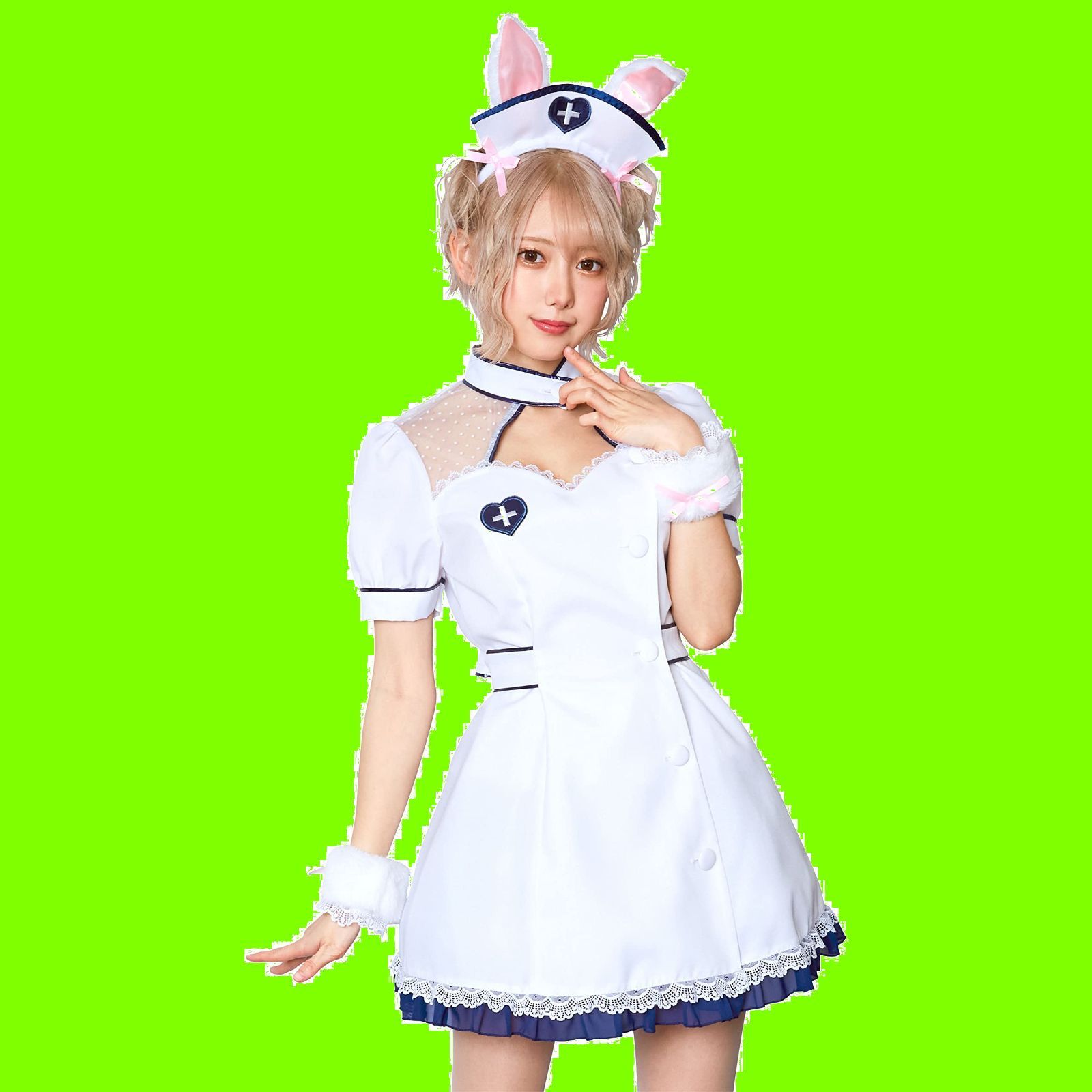 ナース×うさぎ レディース ハロウィン コスプレ ホワイト レディアニマル クリアストーン Clearstone