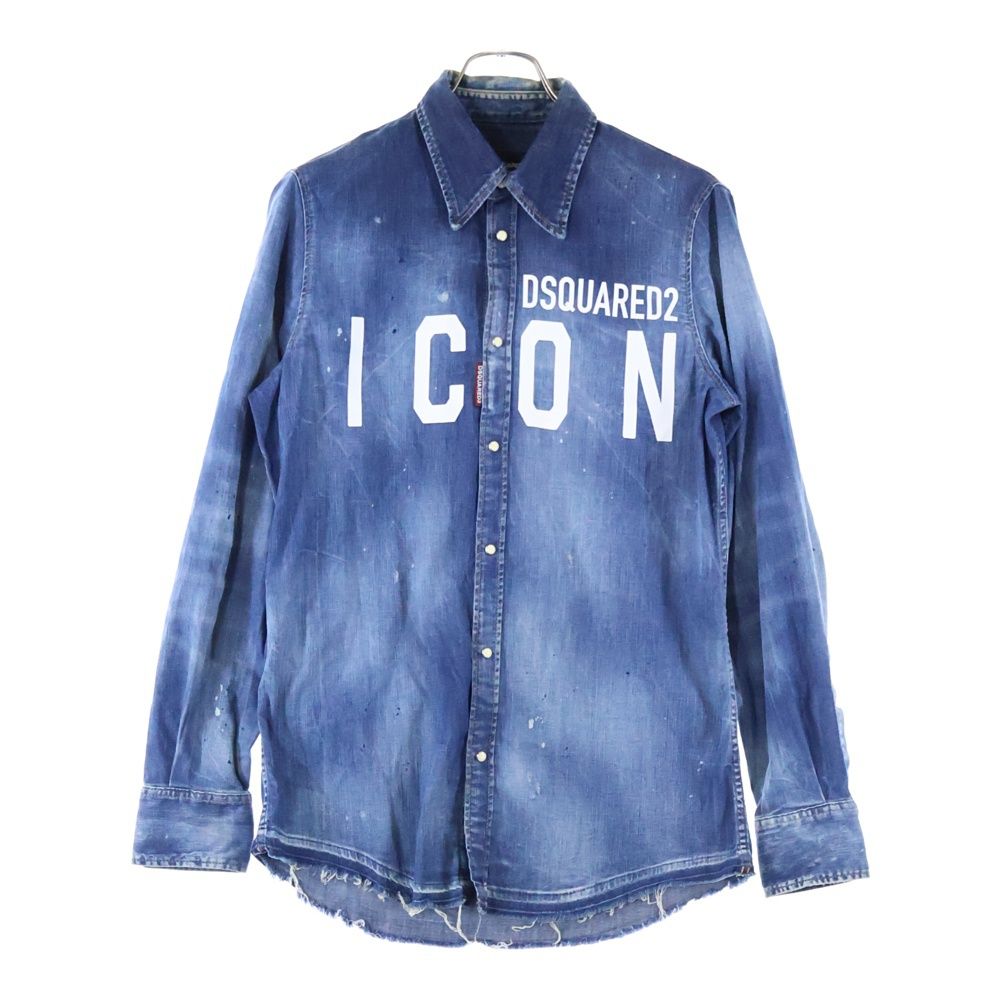 Dsquared2 ダメージ加工 ICONプリント デニム ウエスタンシャツ Dsquared2 ダメージ加工 ICONプリント デニム ウエスタンシャツ