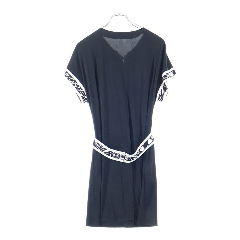 LEONARD レオナール 袖切替 ヘンリーネック 半袖 ワンピース レディース ブラック 0130262