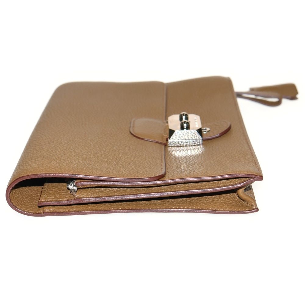 HERMES エルメス ポシェット ジェット レザー クラッチ セカンドバッグ シルバー金具 ブラウン P刻印 DECORATOM_COM_BR