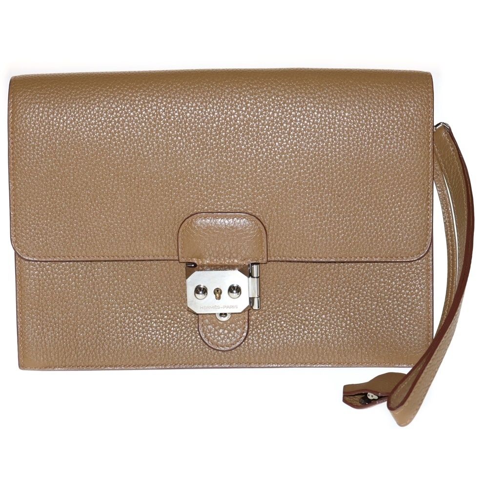 HERMES エルメス ポシェット ジェット レザー クラッチ セカンドバッグ シルバー金具 ブラウン P刻印