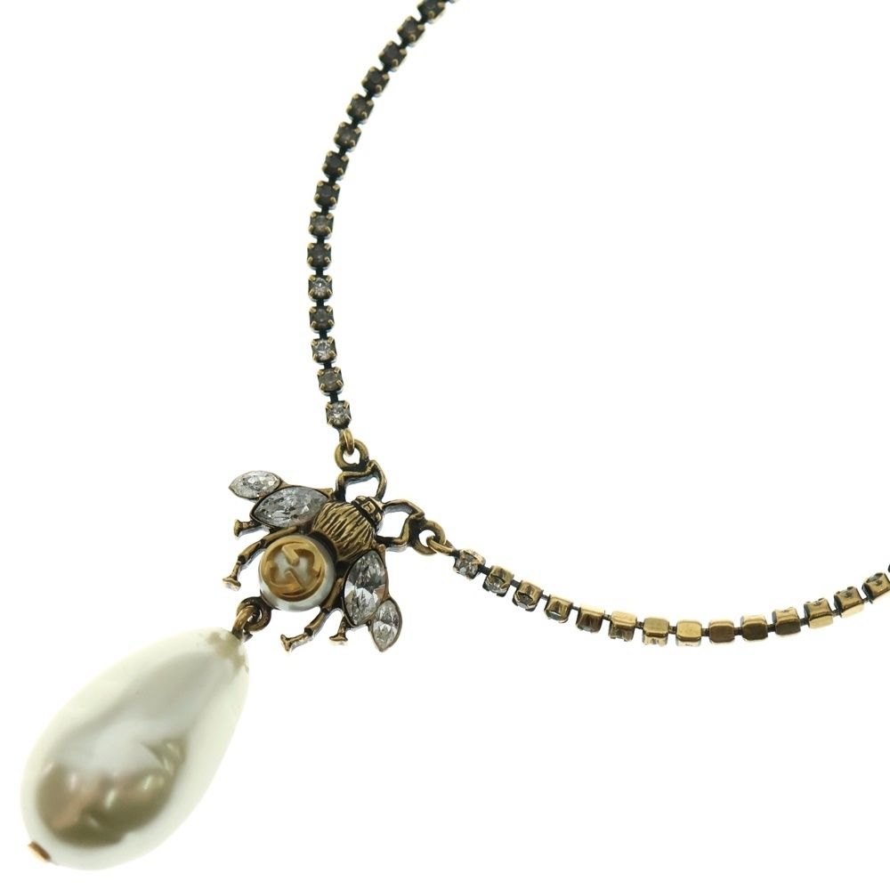 GUCCI グッチ BEE PEARL ビー パール インターロッキング G ネックレス ゴールド