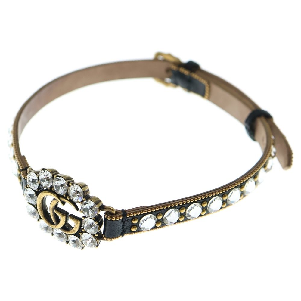 GUCCI グッチ ダブルG ラインストーン レザーネックレス チョーカー ブラック