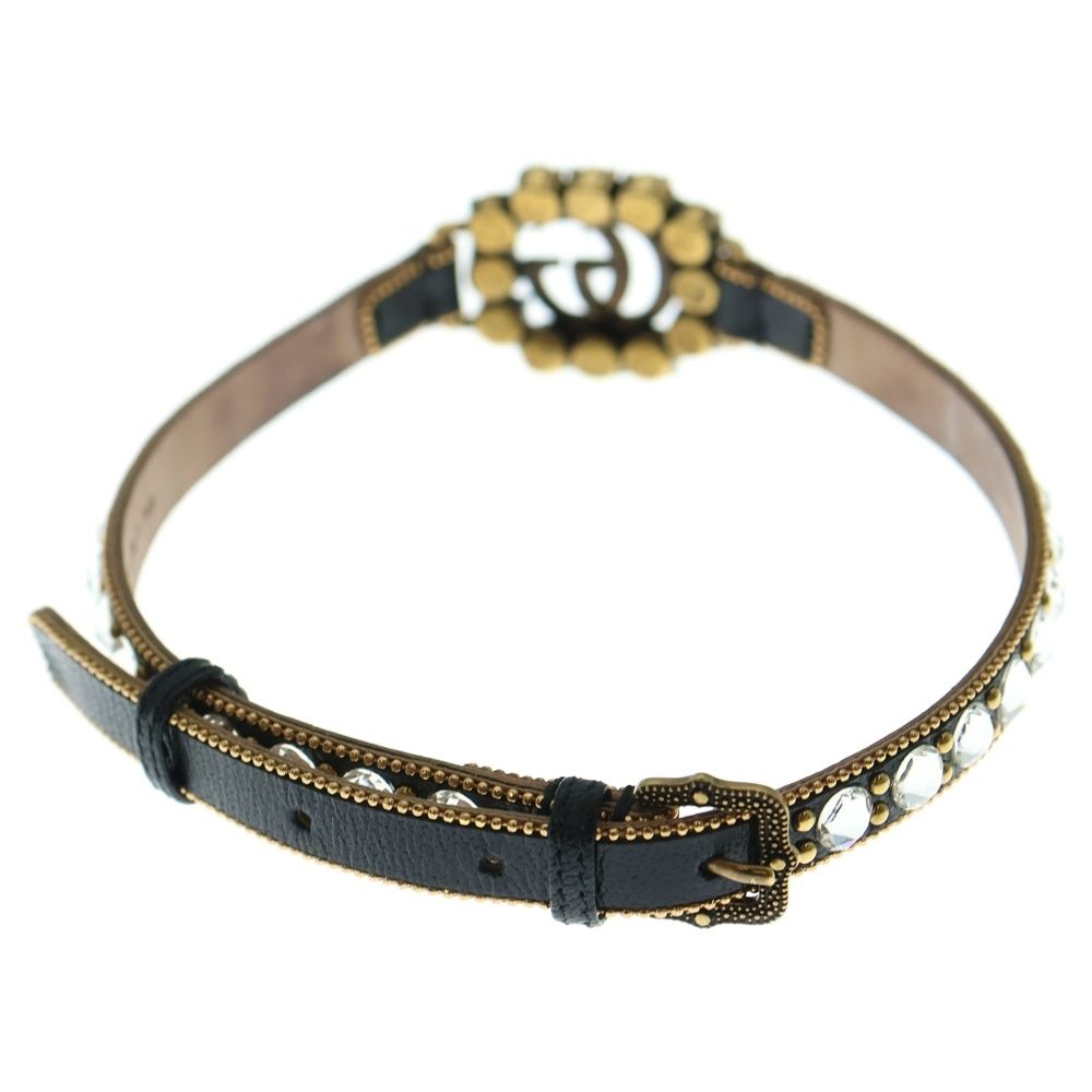 GUCCI グッチ ダブルG ラインストーン レザーネックレス チョーカー ブラック