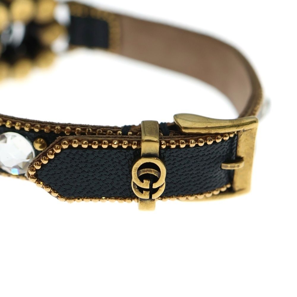 GUCCI グッチ ダブルG ラインストーン レザーブレスレット ブラック WWW_SHINETEETH_COM