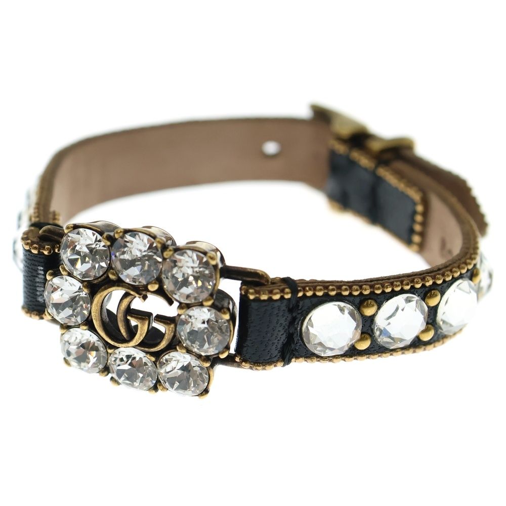 GUCCI グッチ ダブルG ラインストーン レザーブレスレット ブラック