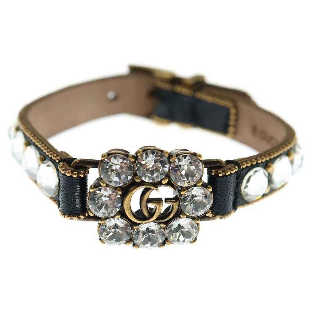 ラインストーン レザーブレスレット