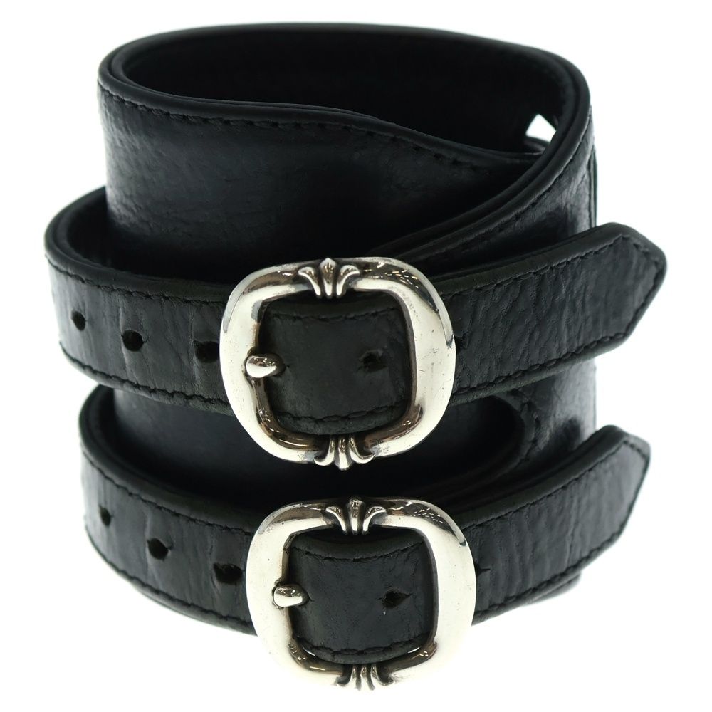 CHROME HEARTS クロムハーツ DOUBLE RR ダブルロックンロール ガンスリンガー レザーブレスレット ブラック シルバー WWW_SHINETEETH_COM