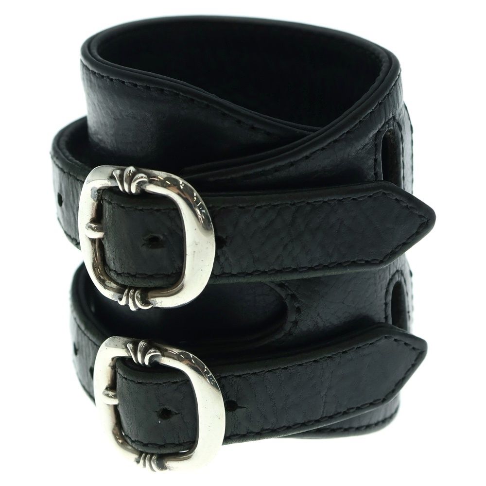 CHROME HEARTS クロムハーツ DOUBLE RR ダブルロックンロール ガンスリンガー レザーブレスレット ブラック シルバー