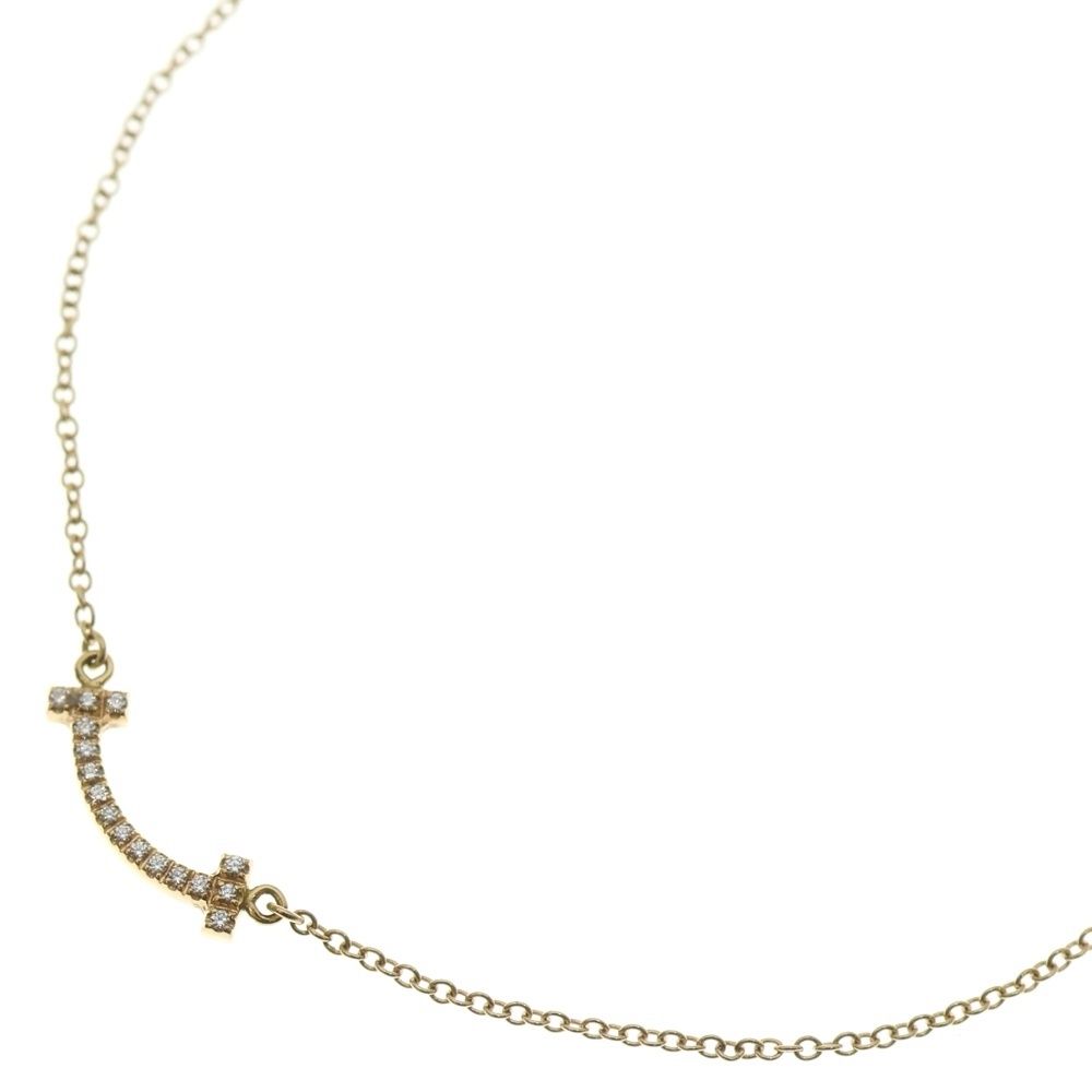 TIFFANY - Co. ティファニー Tスマイル ミニ ダイヤ ネックレス ペンダント チェーン ピンクゴールド Au750