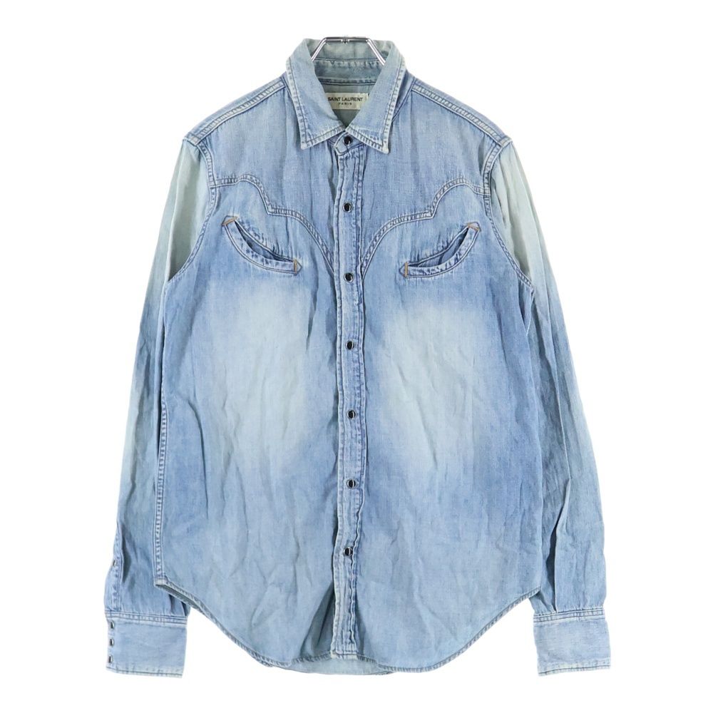 SAINT LAURENT PARIS サンローランパリ 18AW ウォッシュ加工 ウエスタン スナップボタン デニムシャツ インディゴ レディース 527493