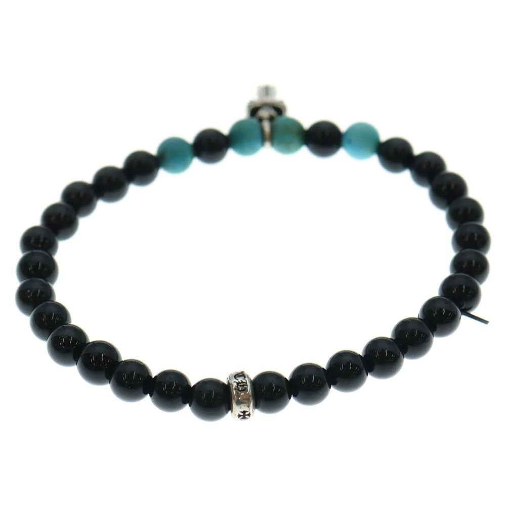 CHROME HEARTS クロムハーツ BEAD 6mm CHクロスチャーム ビーズブレスレット ブラック ブルー シルバー