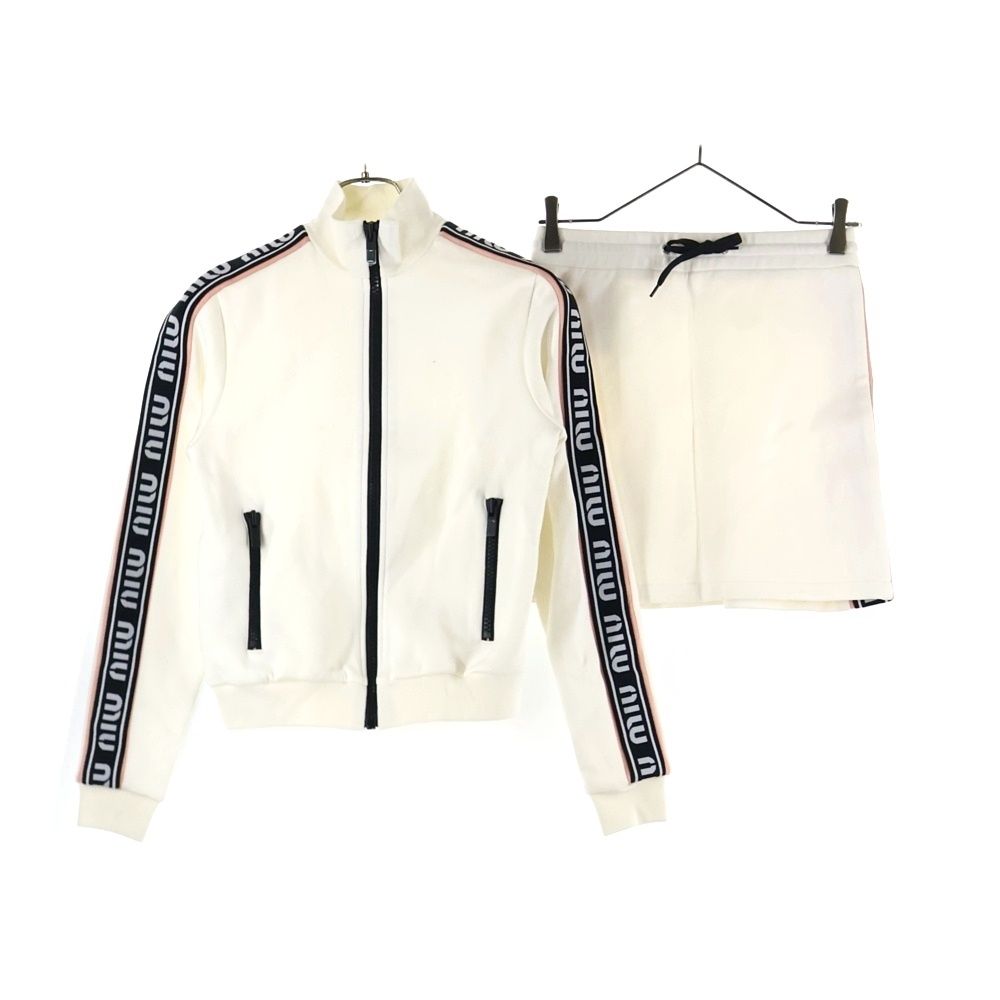 miumiu ミュウミュウ 20SS サイドラインロゴコットンセットアップ ジャージ ハーフパンツ ショートパンツ ホワイト MJL668