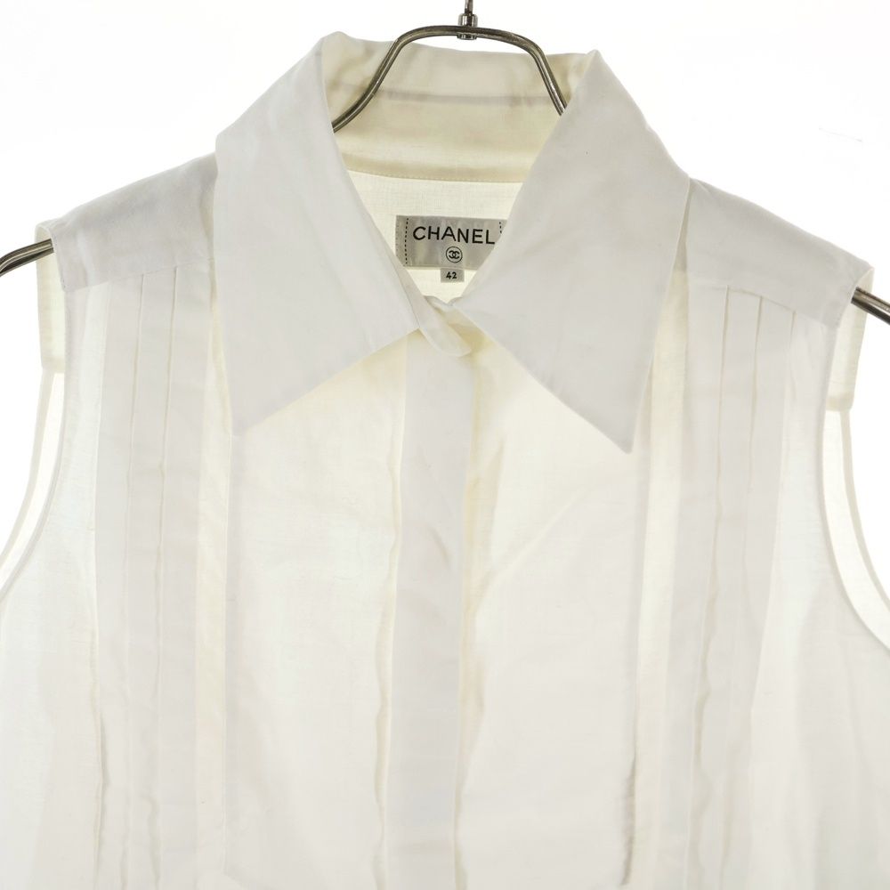  CHANEL シャネル リネン ノースリーブ プルオーバー シャツ ブラウス ホワイト レディース その他 その他