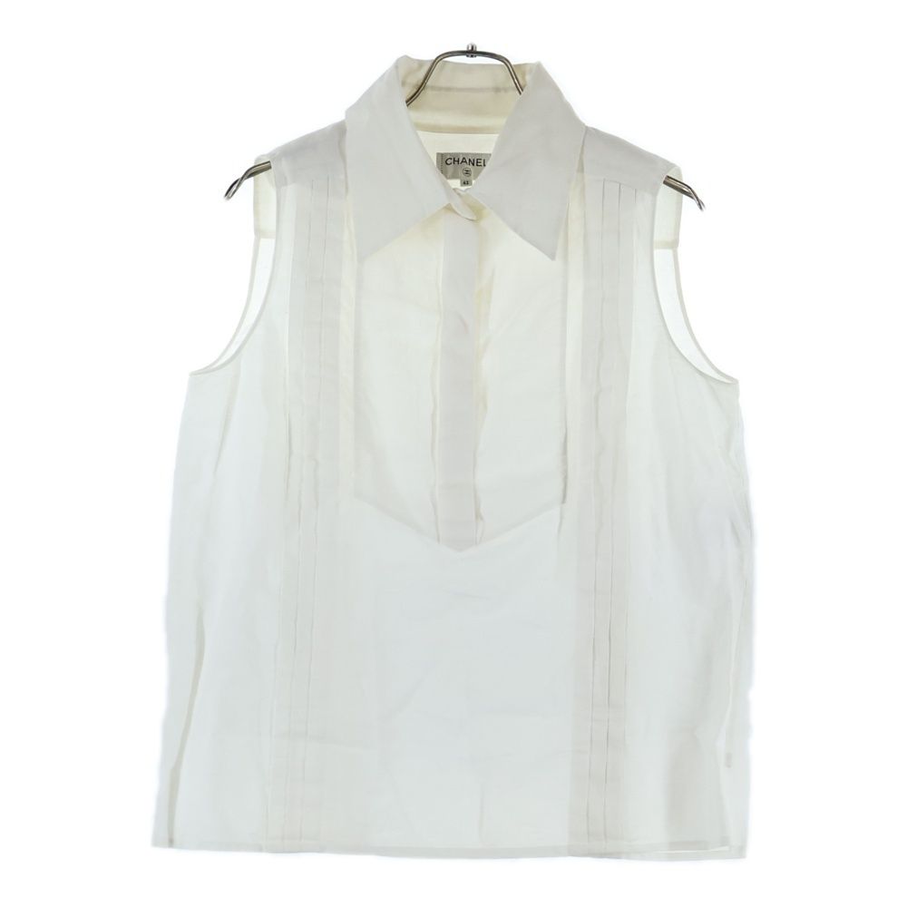 CHANEL シャネル リネン ノースリーブ プルオーバー シャツ ブラウス ホワイト レディース P55647V41683