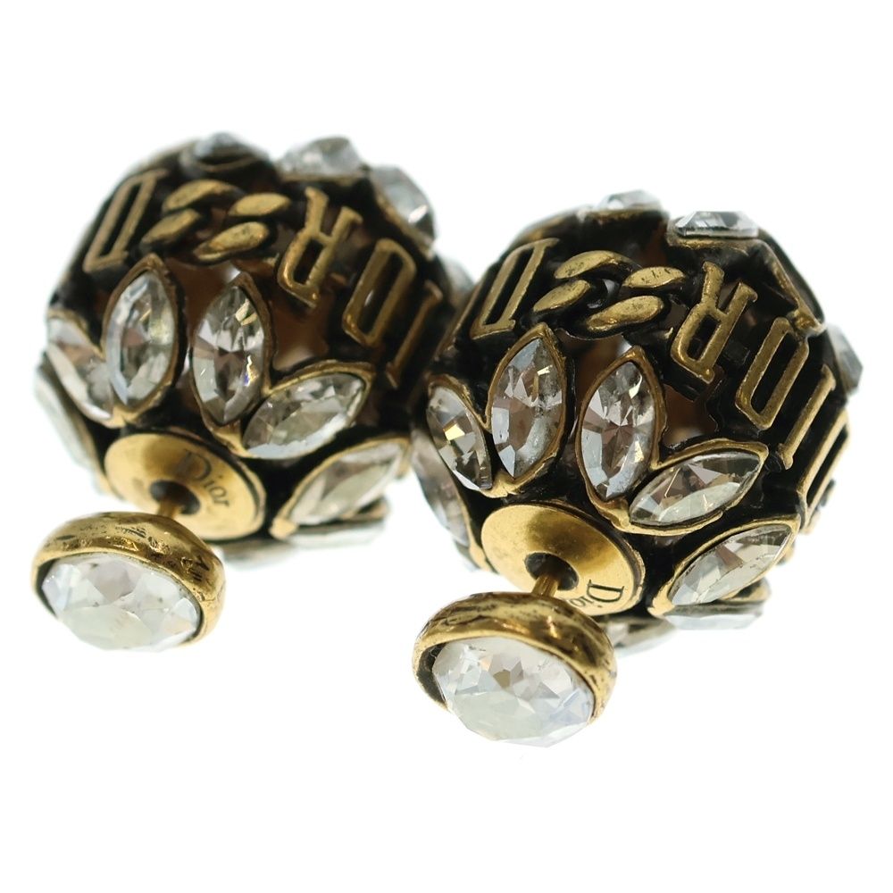 DIOR ディオール トライバル ストーン フラワーモチーフロゴピアス ゴールド