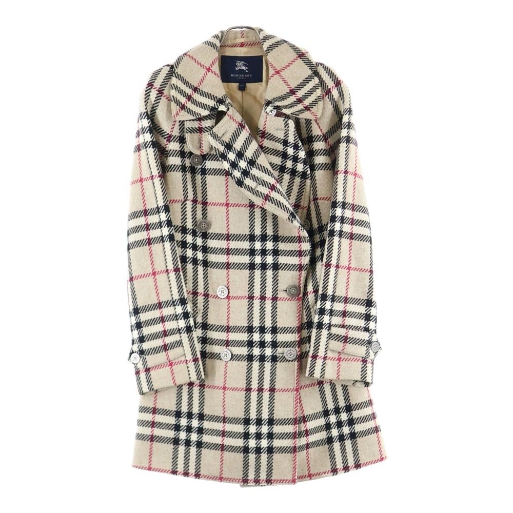 BURBERRY バーバリー ノバチェック総柄 ウールツイード ダブルブレスト ラグランスリーブ コート ベージュ
