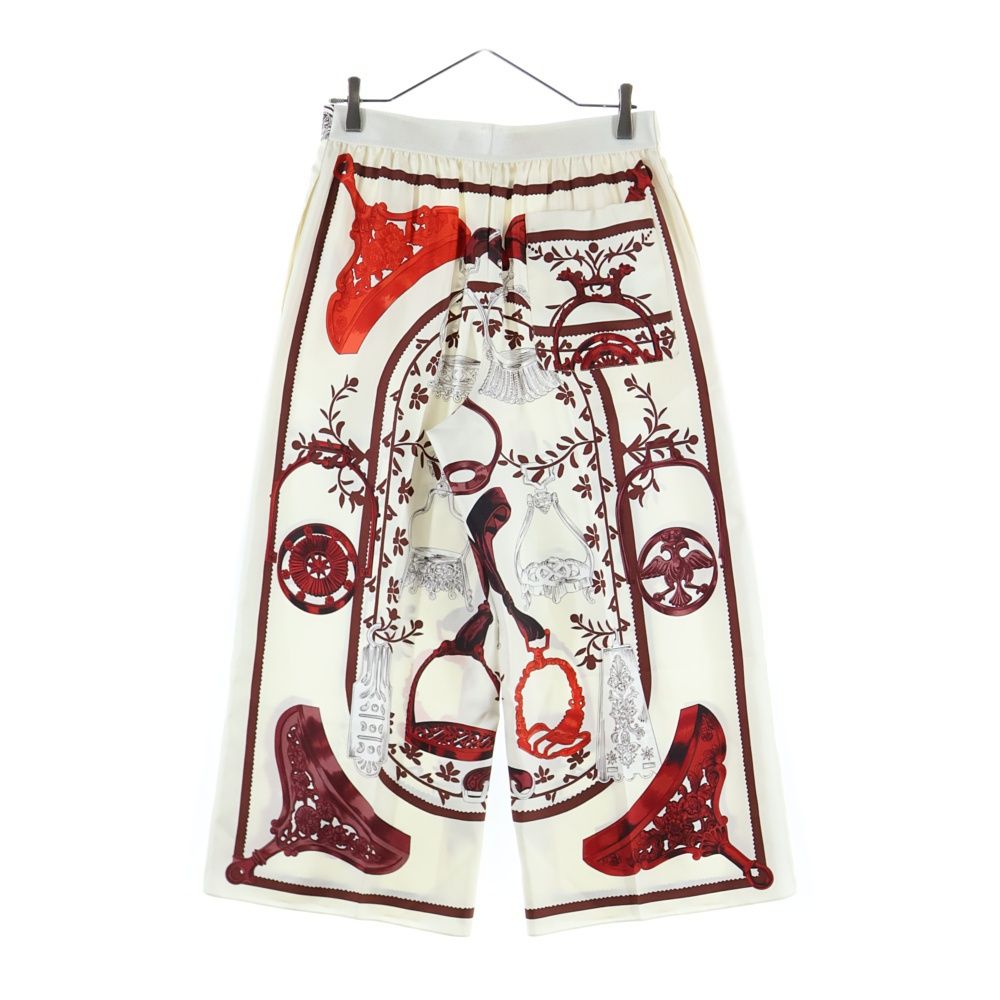 HERMES エルメス 24SS ツイルレーヌ 総柄プリント シルク スカーフ ワイドパンツ アイボリー ブラウン レディース 4E0448DD