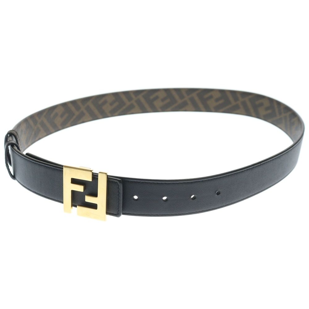 FENDI フェンディ ズッカ柄 レザー リバーシブル ベルト ブラウン ブラック ゴールド 7C0424