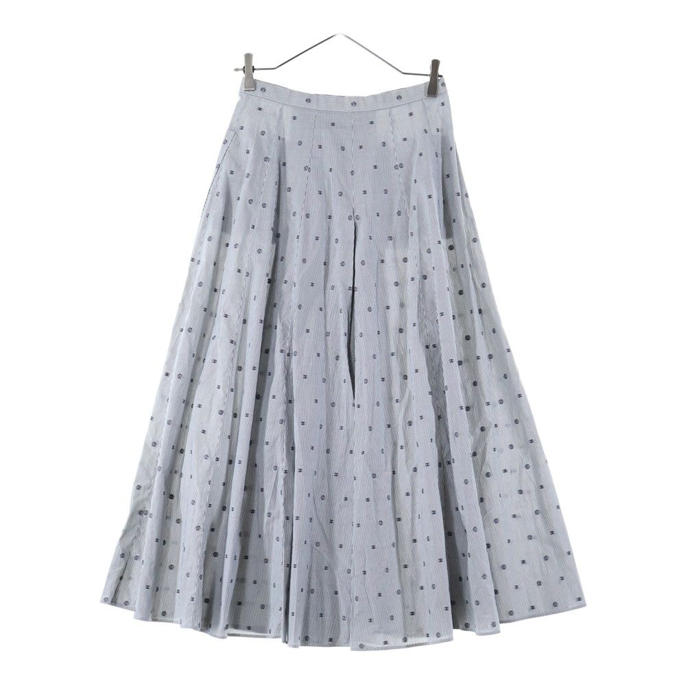 CHANEL シャネル ココマークボタン カメリア ストライプ 総柄 フ ロング スカート グレー レディース P72601V63866