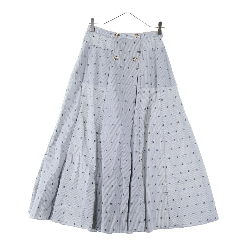 CHANEL シャネル ココマークボタン カメリア ストライプ 総柄 フ ロング スカート グレー レディース P72601V63866