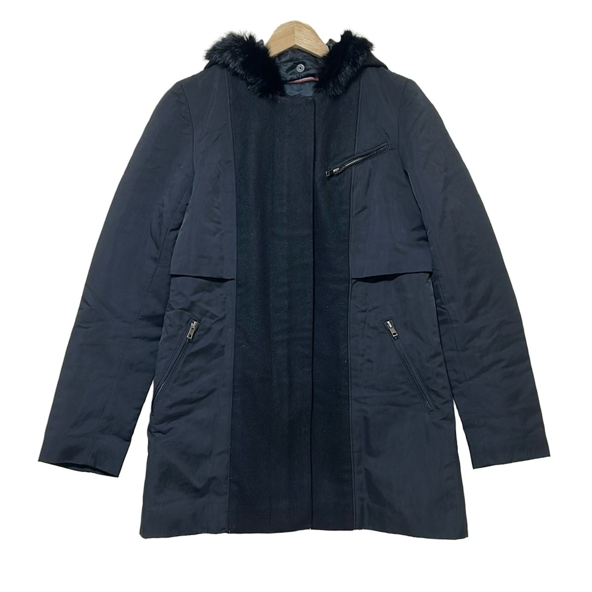 COMPTOIR DES COTONNIERS コントワーデコトニエ コート サイズ36 S レディース - 黒 長袖 ラビット ラパン フード取り外し可 冬