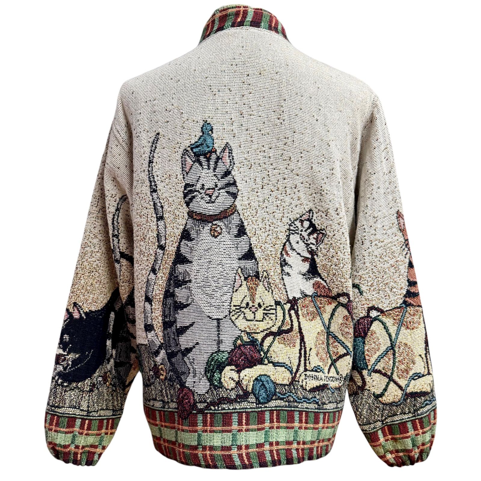90s Sugar Street Weavers USA製 ゴブラン織り 猫 90s USA製 SUGAR STREET WEAVERS ゴブラン カーディガン 猫 ネコ ねこ