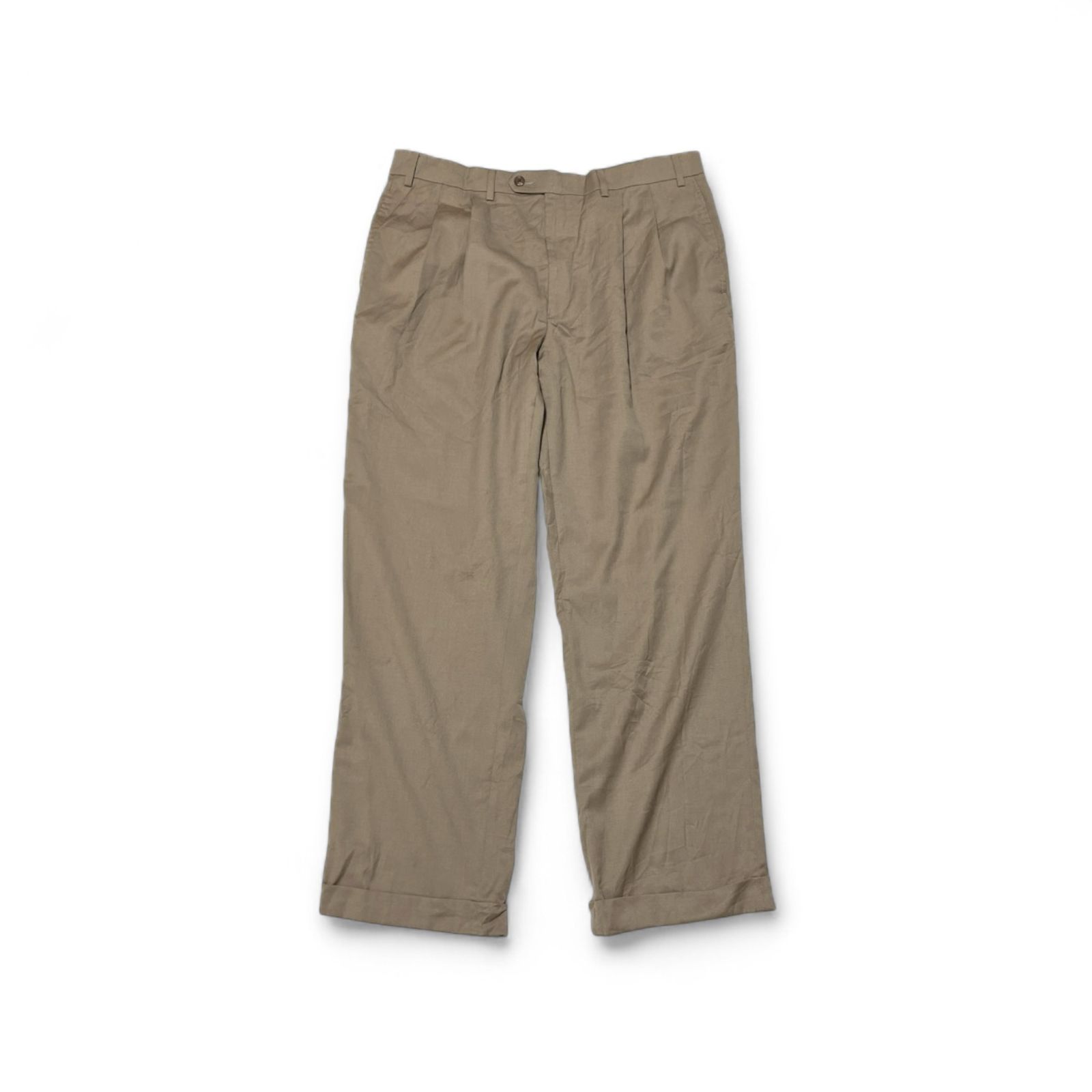 80s 緑タグ LAUREN RALPH LAUREN ローレン ラルフローレン スラックス ２タック タック入 ブラウン ウール サイズ36 太