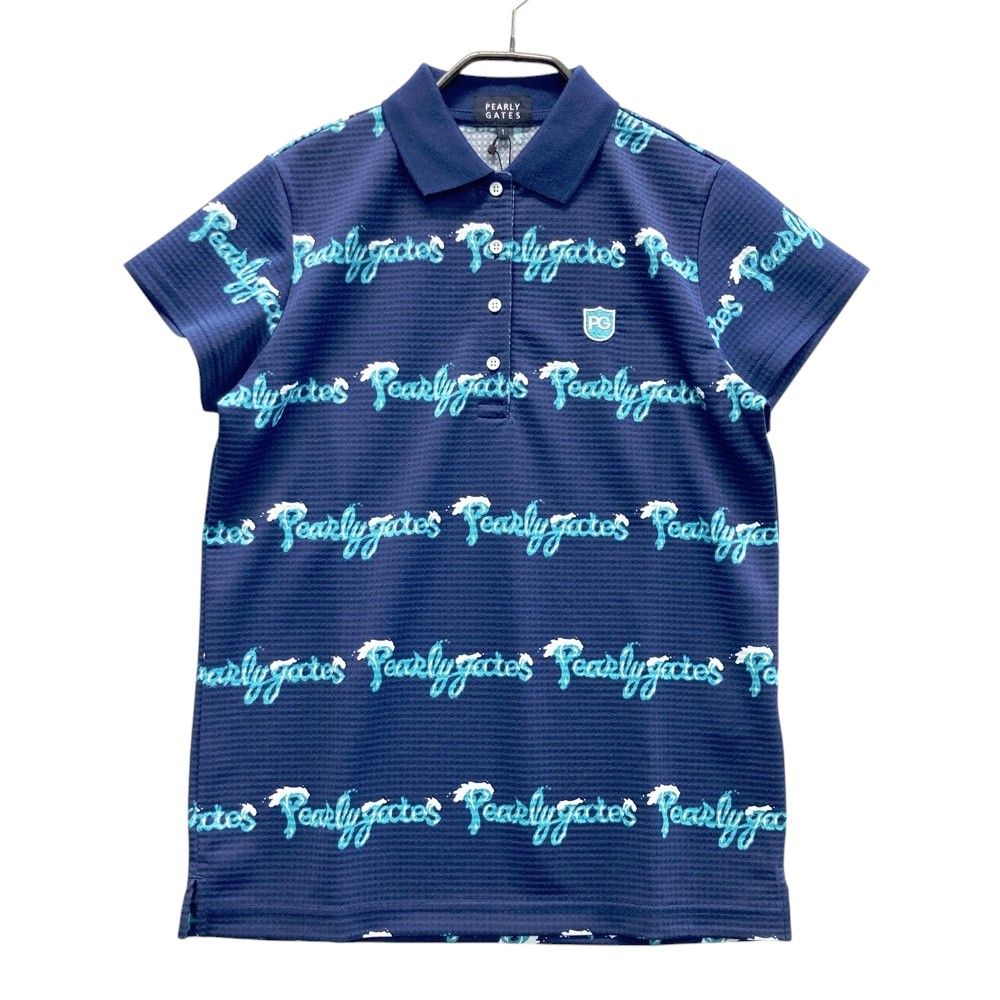 サイズ 1 PEARLY GATES パーリーゲイツ 055-1160522 半袖ポロシャツ ロゴ総柄 ネイビー系 240101475322 ゴルフウェア レディース ストスト