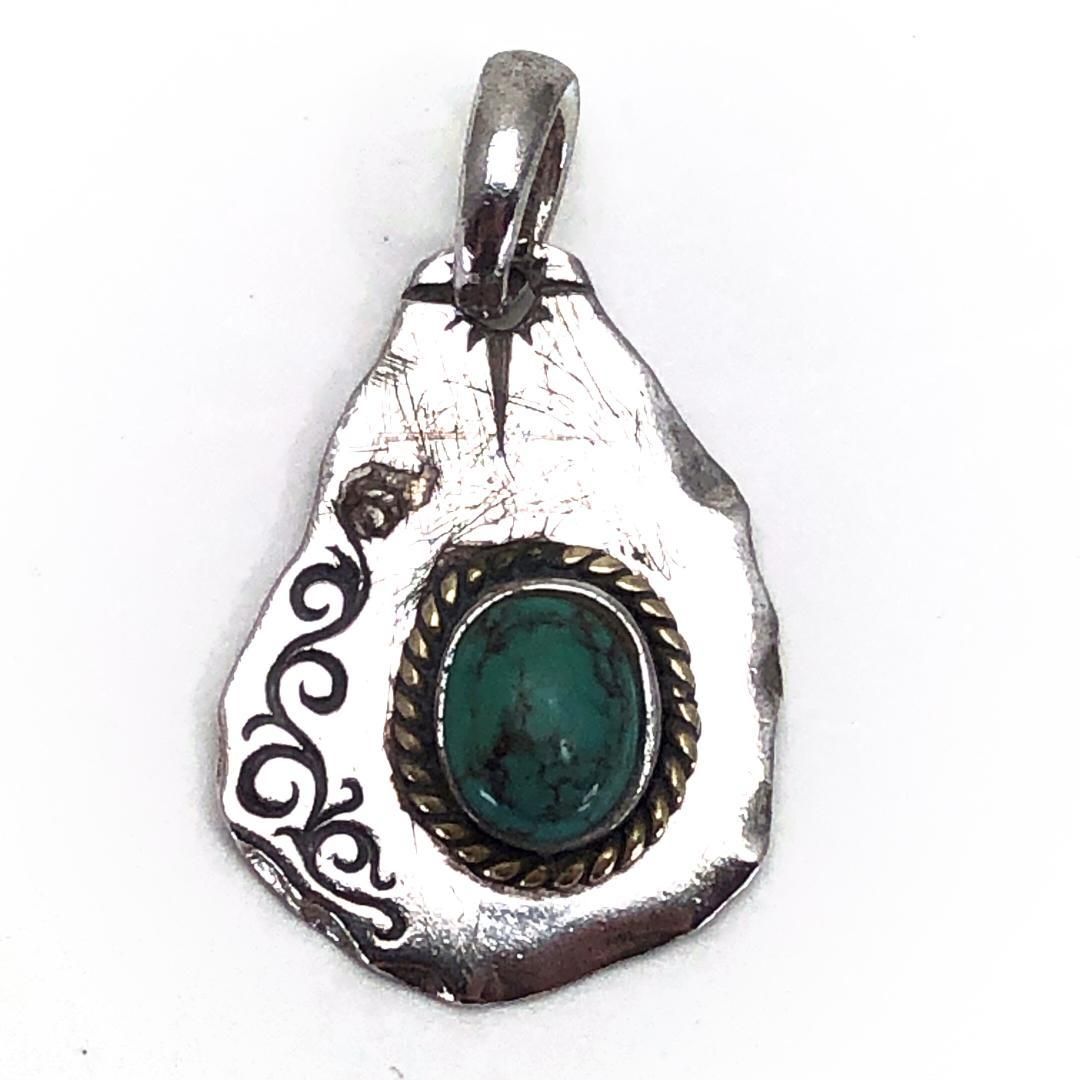 SAAD アラベスクメタル キングマンタ ペンダントトップ ターコイズ SV 925 グリーン シルバー