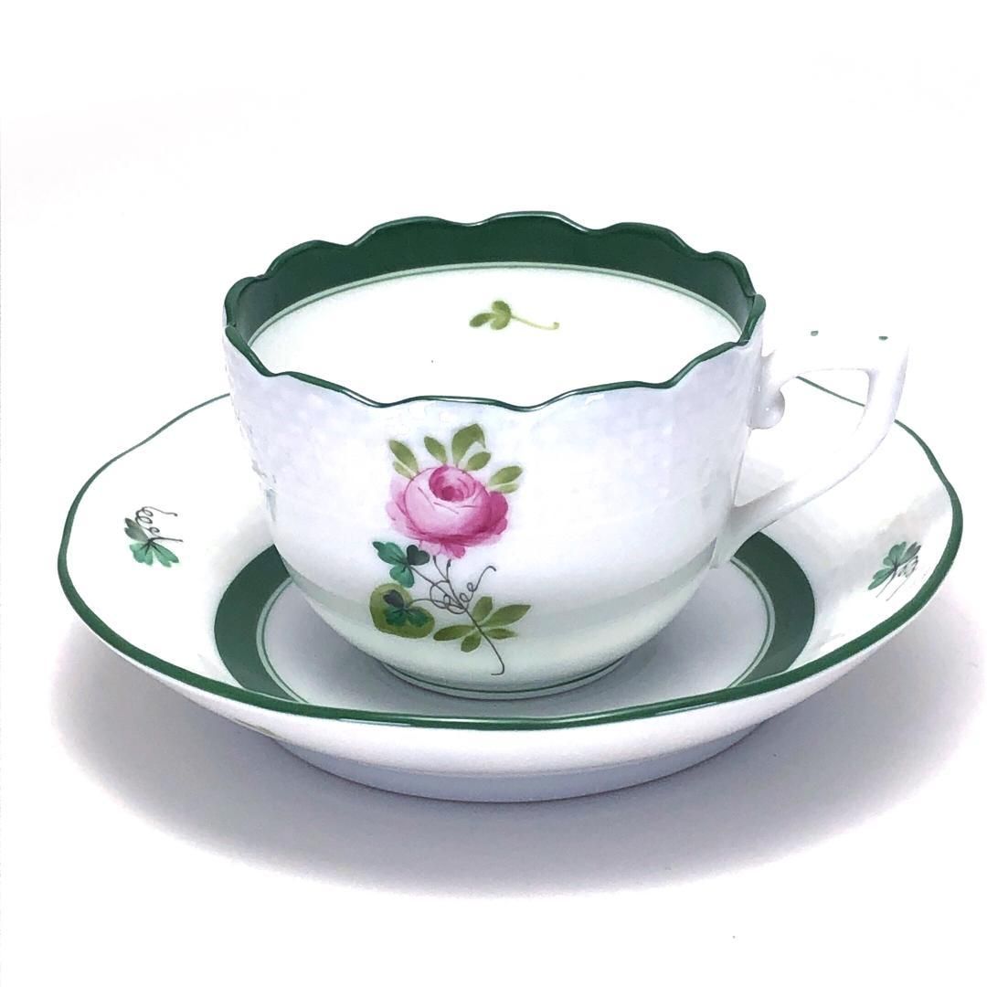 Herend ヘレンド ウィーンの デミタス カップ ソーサー デザート用ミニ皿 セット 陶器 ホワイト グリーン