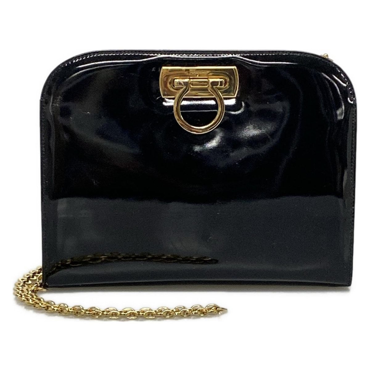 FERRAGAMO SalvatoreFerragamo サルバトーレフェラガモ ショルダーバッグ ガンチーニ 黒 チェーンショルダー レザー