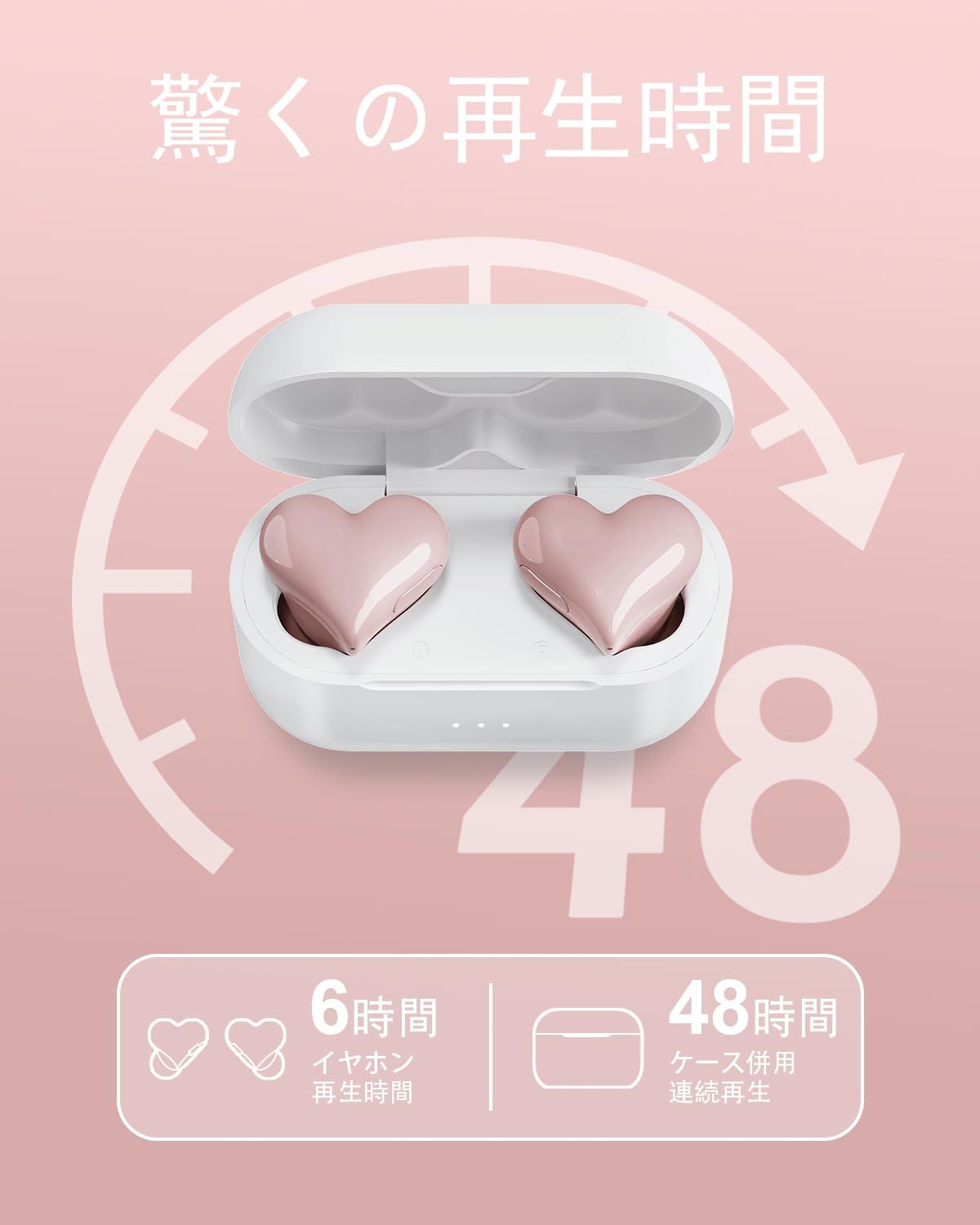 2025 ハート型イヤホン ワイヤレスイヤホン 超かわいい ピンク ハート