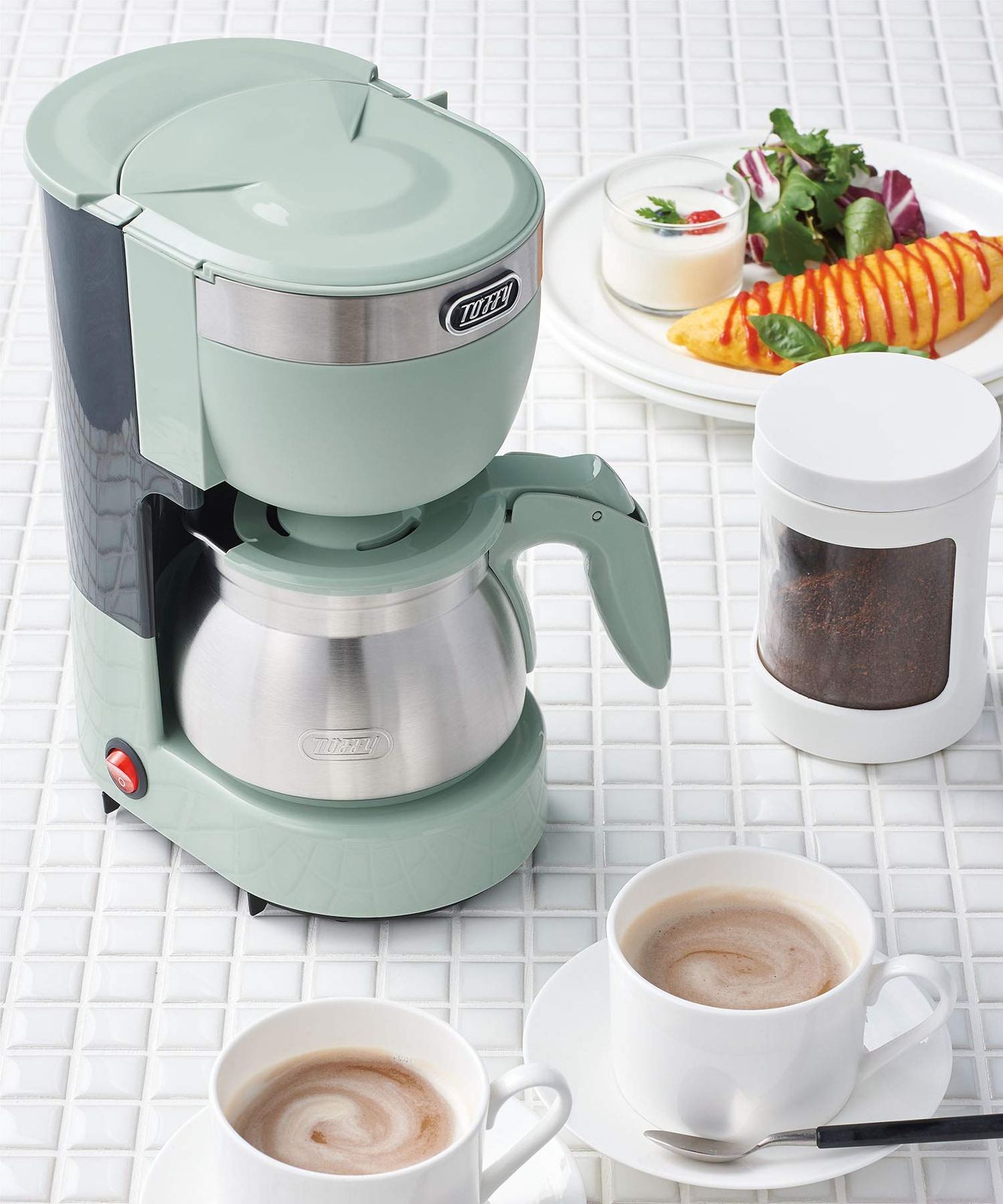 Toffy トフィー 5カップアロマコーヒーメーカー K-CM 8 ドリップ式 蒸らし機能 自動保温機能 ステンレスサーバー アイス レトロ ペールアクア 8-PA