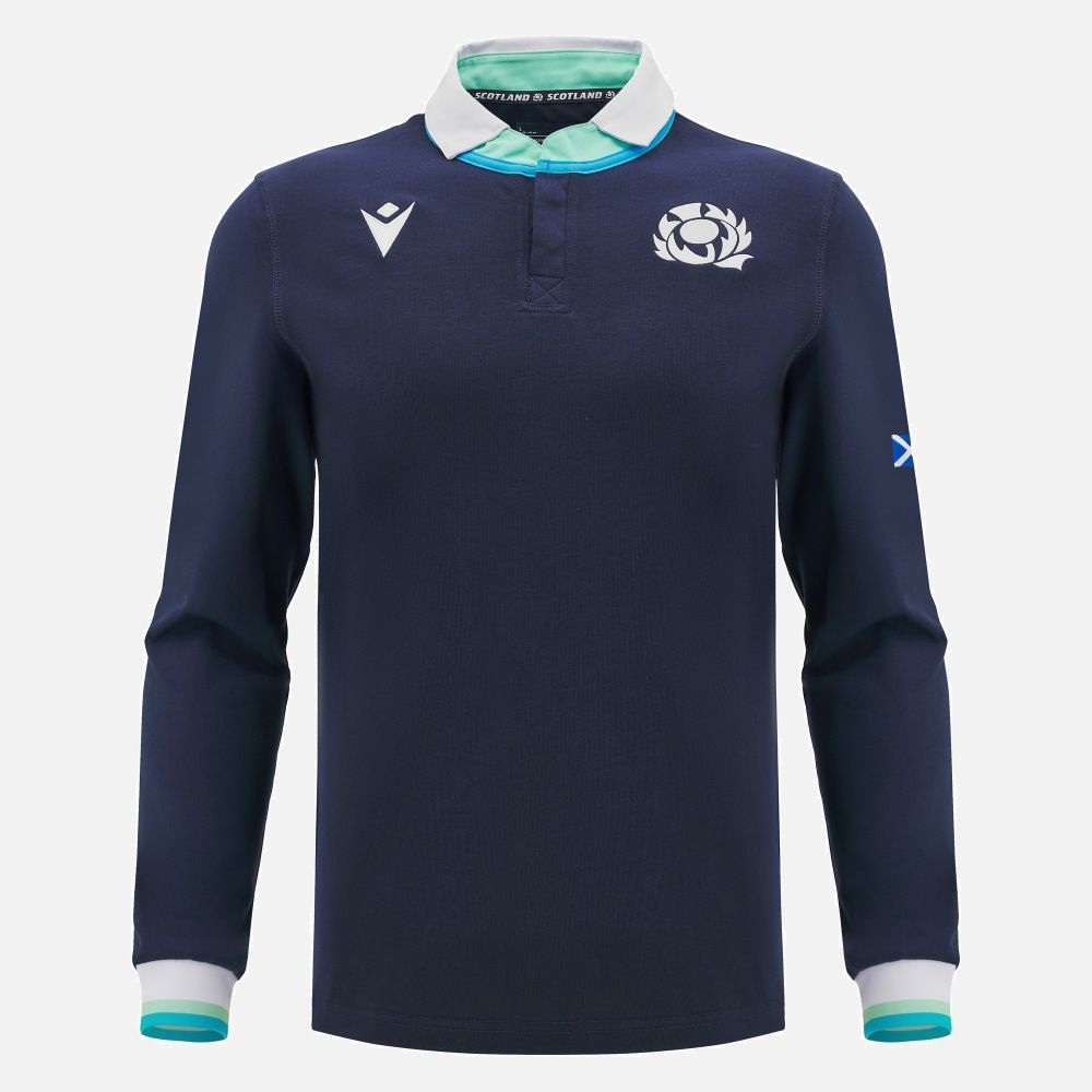 マクロン ラグビー スコットランド代表 2025 2025 ホーム コットン 長袖 シャツ 紺 ネイビー 白 ホワイト 公式モデル 日本未発売