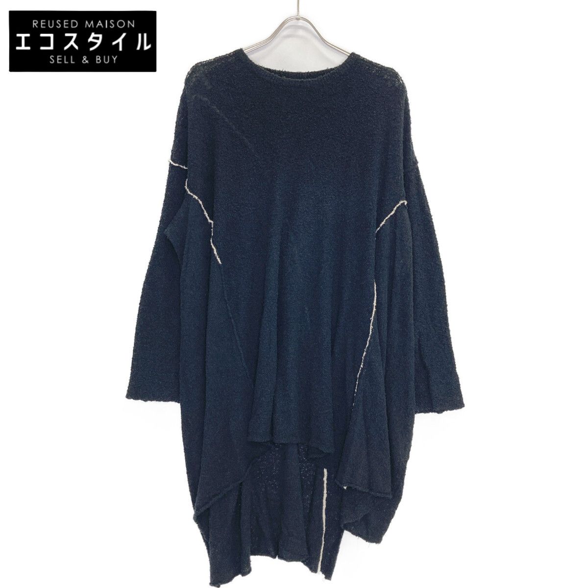 Yohji Yamamoto ヨウジヤマモト 24SS FS-K24-092 ブラック 10G1P PLAIN STITCH DRAPE COLOR COMBINATION PULLOVER 2