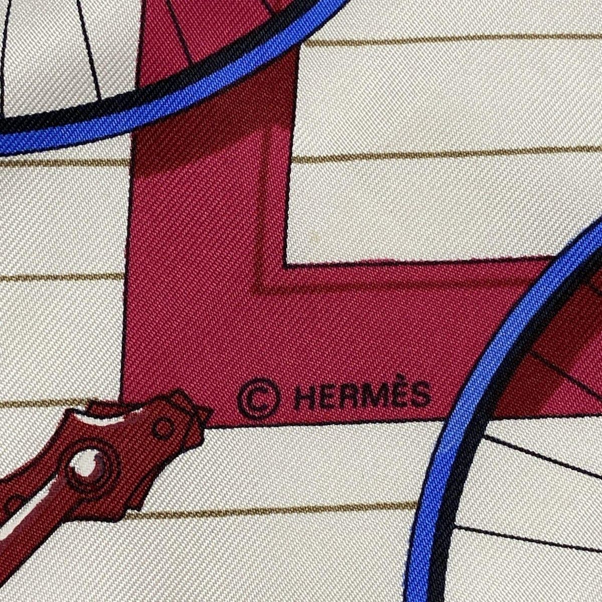 HERMES エルメス スカーフ - 白×ネイビー×マルチ LES BECANES