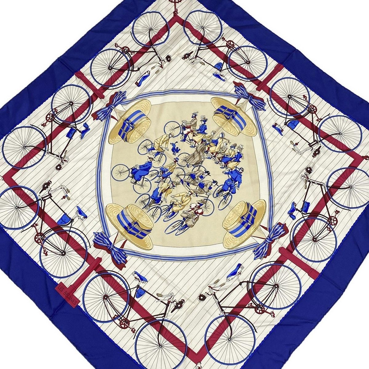 HERMES エルメス スカーフ - 白×ネイビー×マルチ LES BECANES